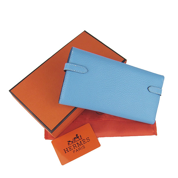 High Quality Hermes Kelly Long Clutch Bag Light Blue H009 Replica